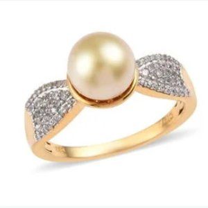 South Sea Golden Cultured Pearl and Zircon Ring in Vermeil YG
